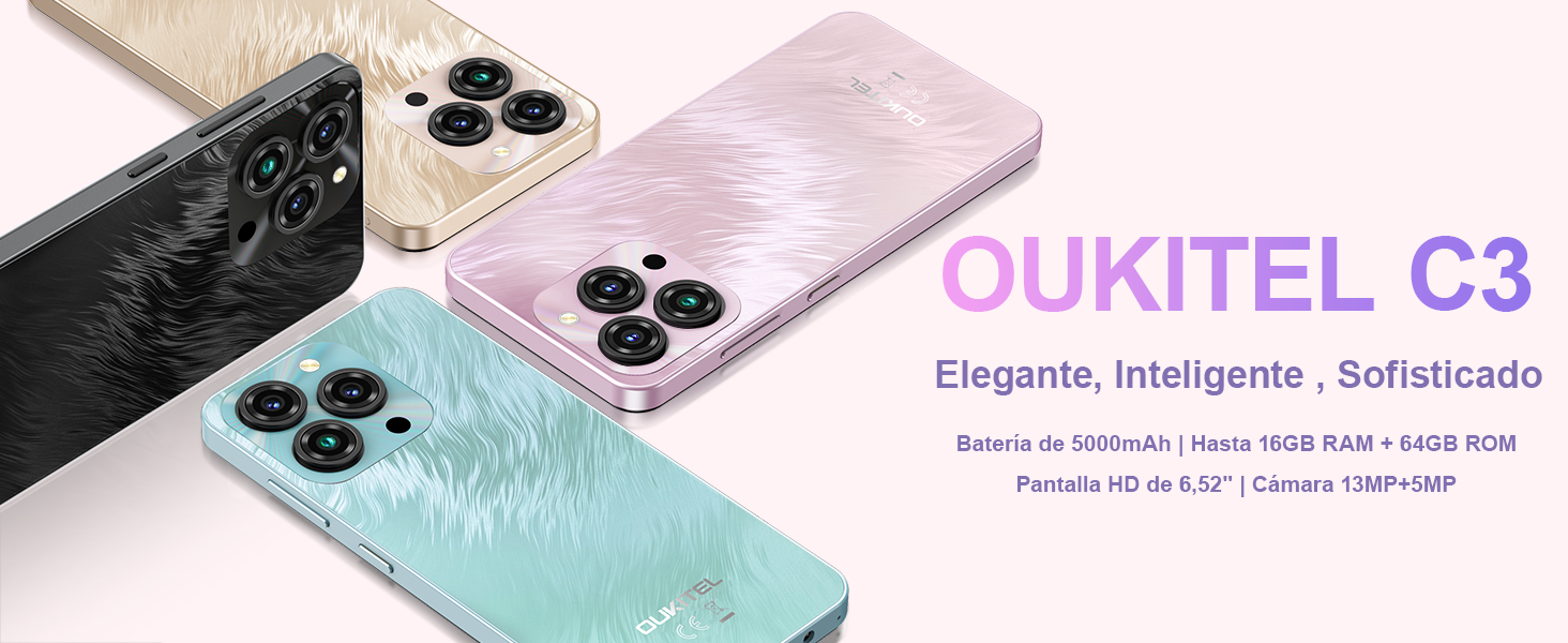 OUKITEL C3 Telefonos Moviles Libres, 16GB(4+12) + 64GB/1TB